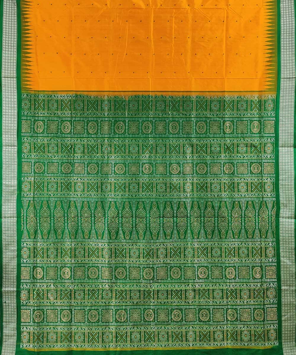 Yellow green handwoven silk bomkai saree