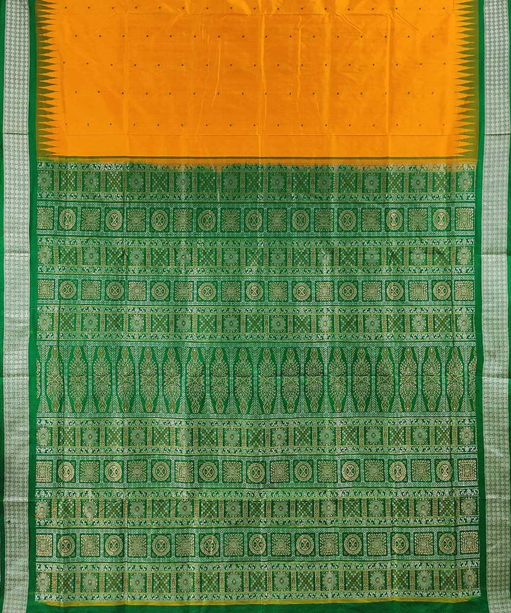Yellow green handwoven silk bomkai saree