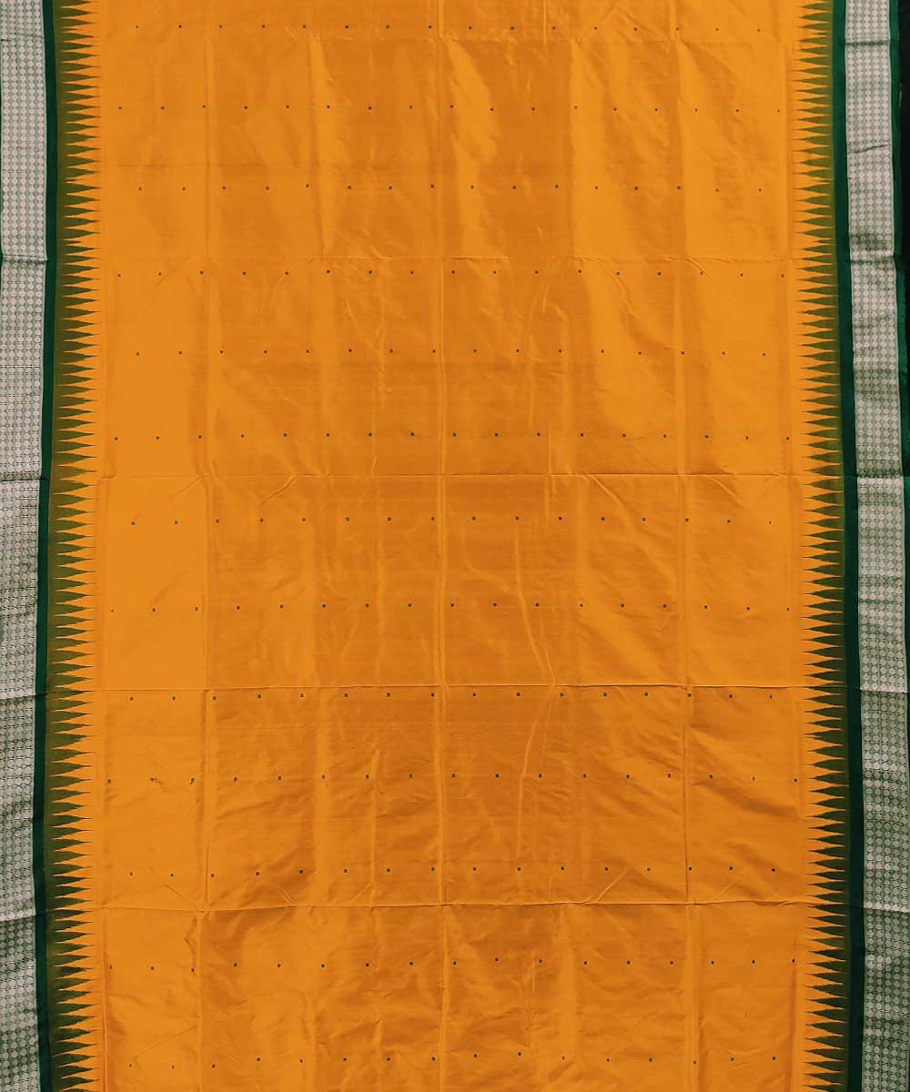 Yellow green handwoven silk bomkai saree