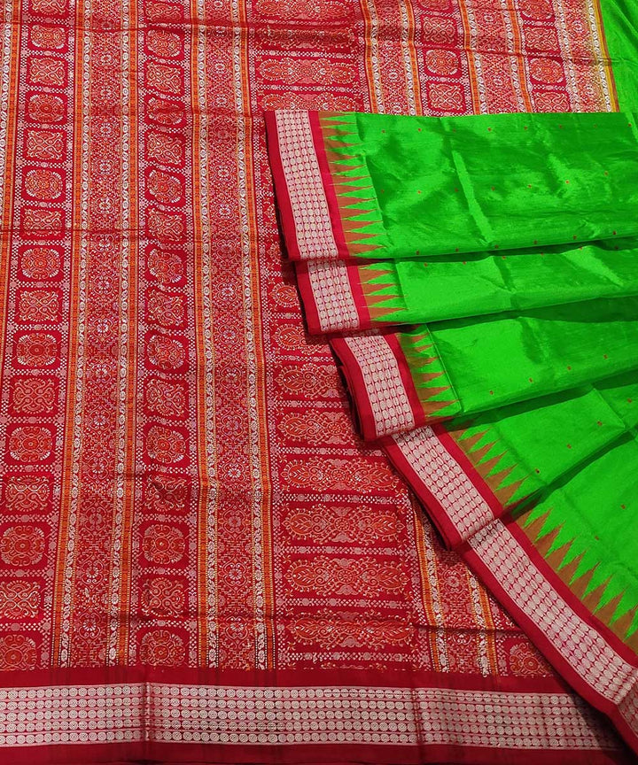 Green red handwoven silk bomkai saree