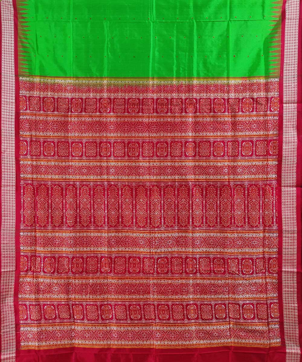 Green red handwoven silk bomkai saree