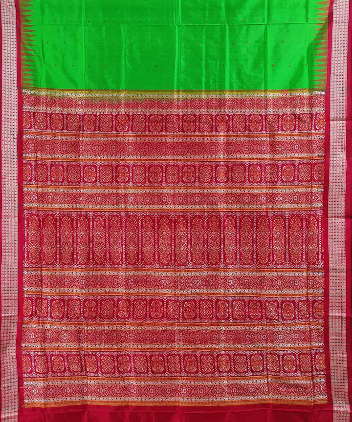 Green red handwoven silk bomkai saree