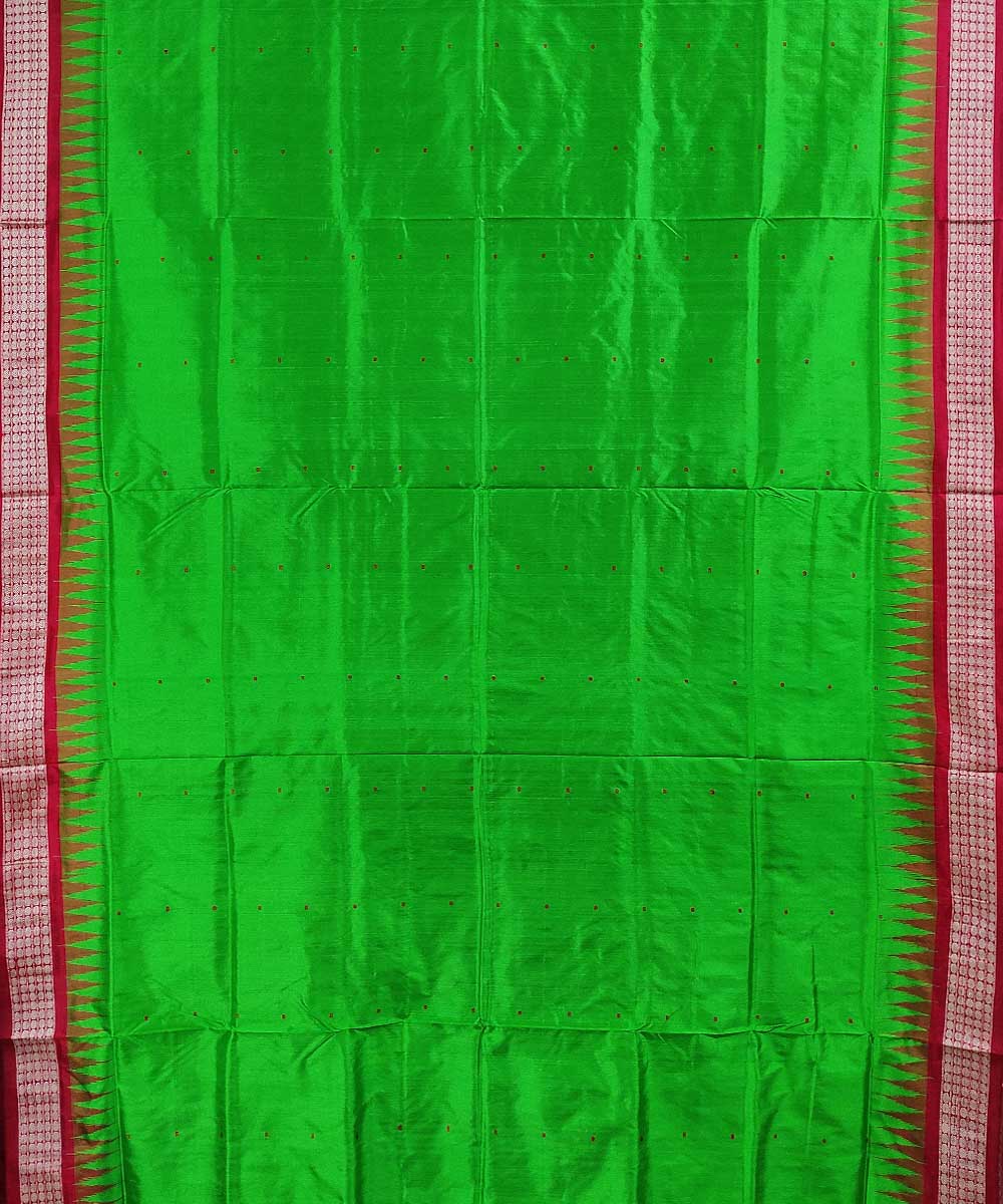 Green red handwoven silk bomkai saree