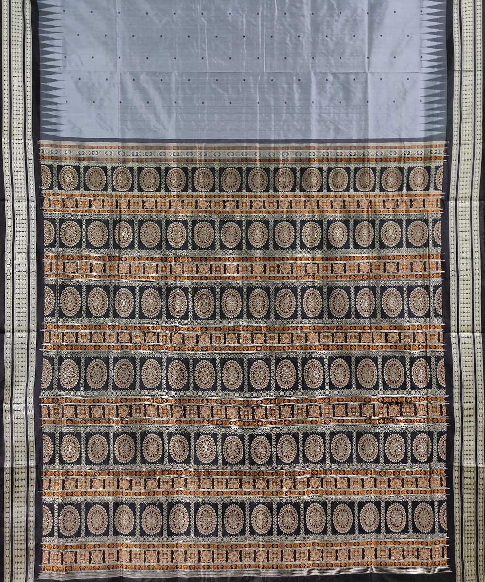 Grey black handwoven silk bomkai saree