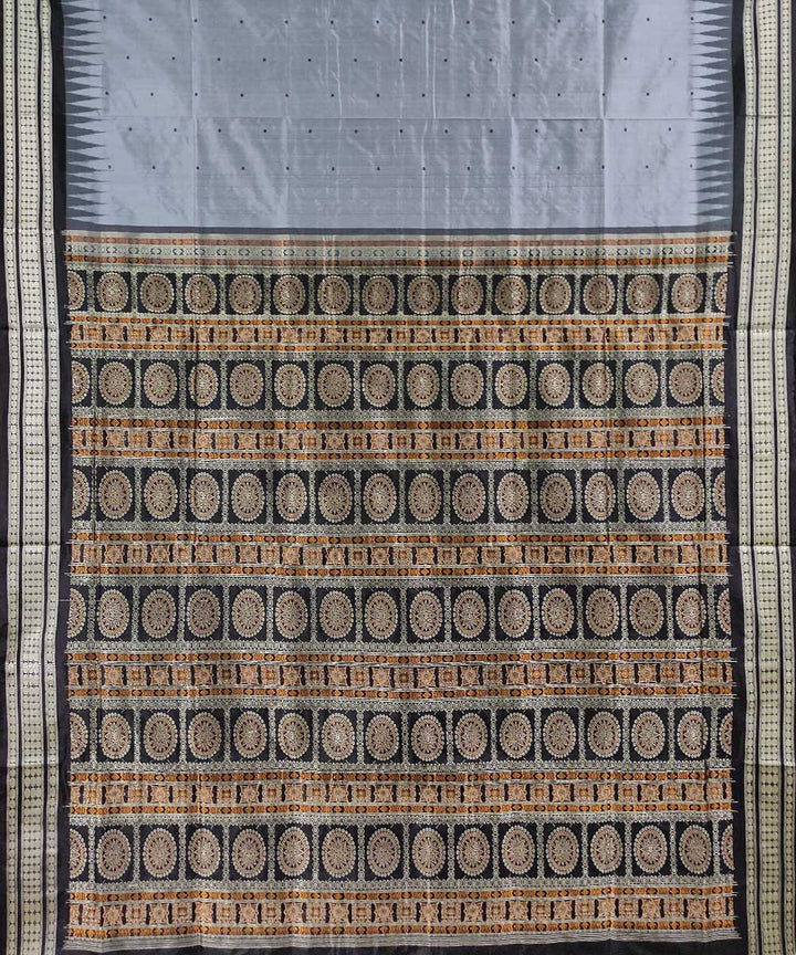Grey black handwoven silk bomkai saree
