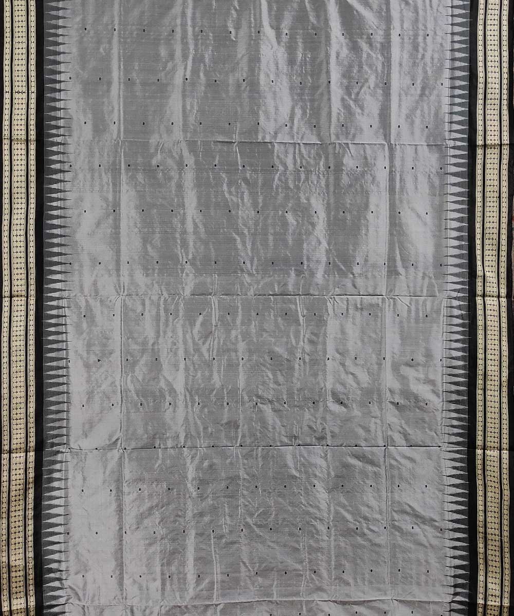 Grey black handwoven silk bomkai saree