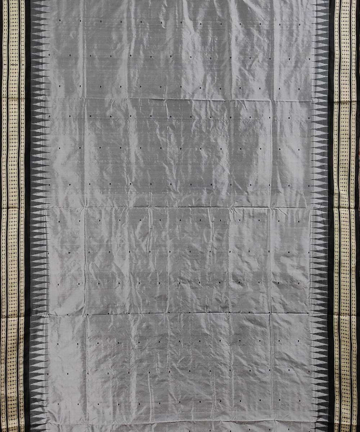 Grey black handwoven silk bomkai saree