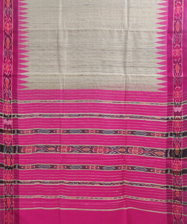 Off white pink tussar silk handloom sambalpuri saree