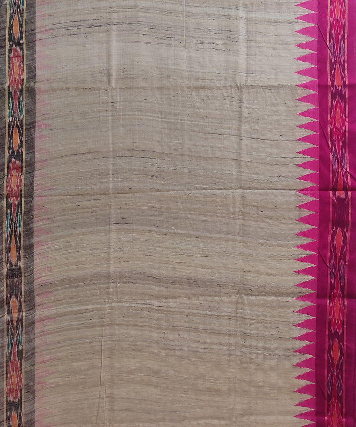 Off white pink tussar silk handloom sambalpuri saree