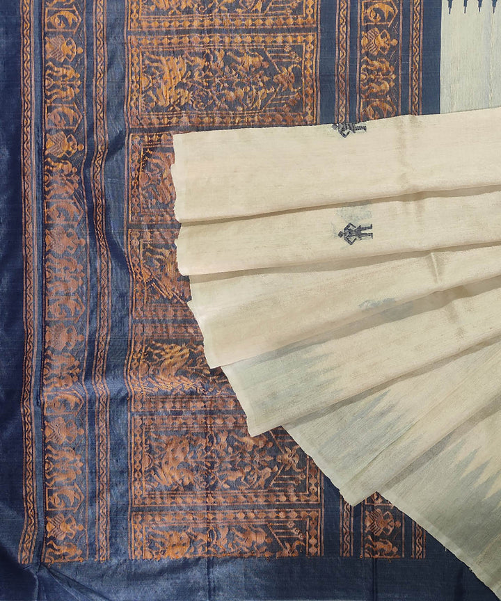 Off white black tussar silk handloom bomkai saree