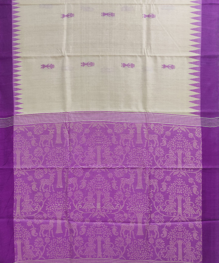 Off white purple tussar silk handloom bomkai saree