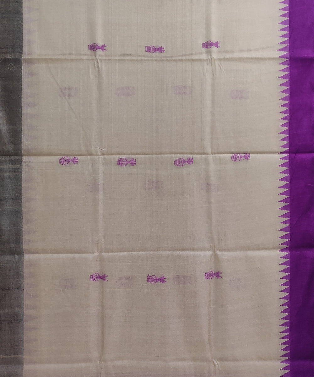 Off white purple tussar silk handloom bomkai saree