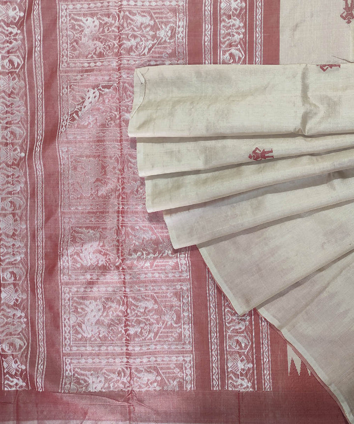 Off white brown tussar silk handloom bomkai saree