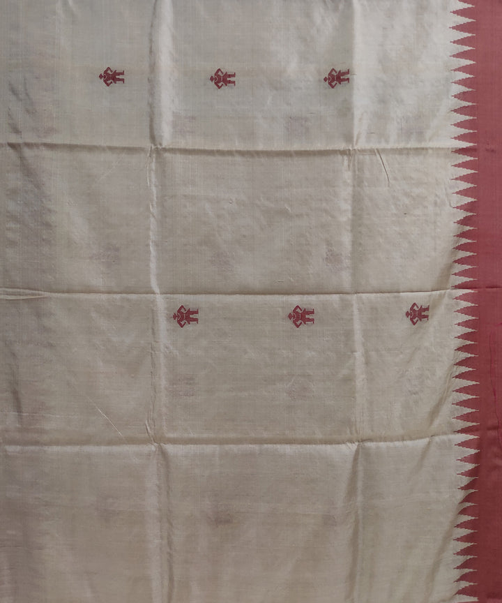 Off white brown tussar silk handloom bomkai saree