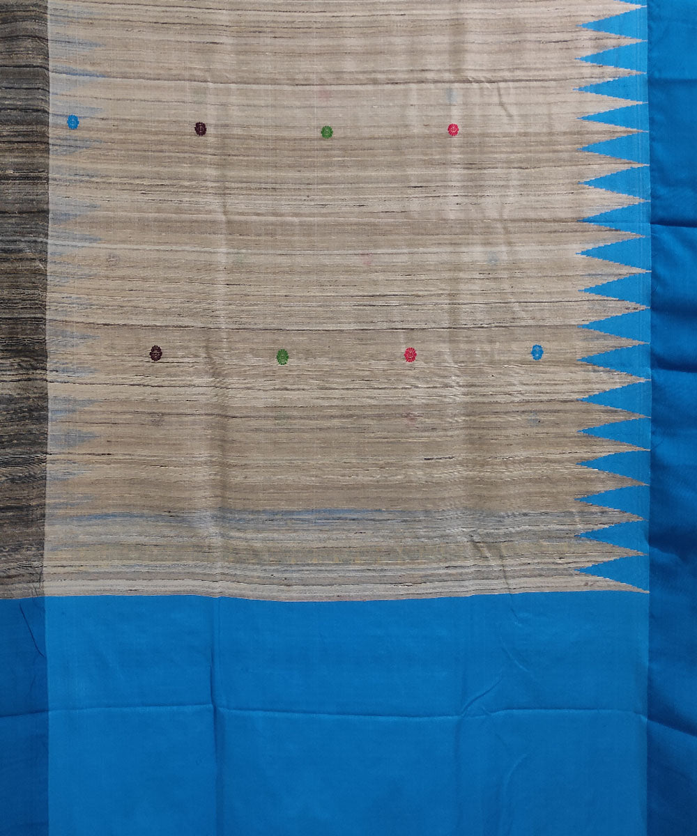 Off white blue tussar silk handloom dongoria saree