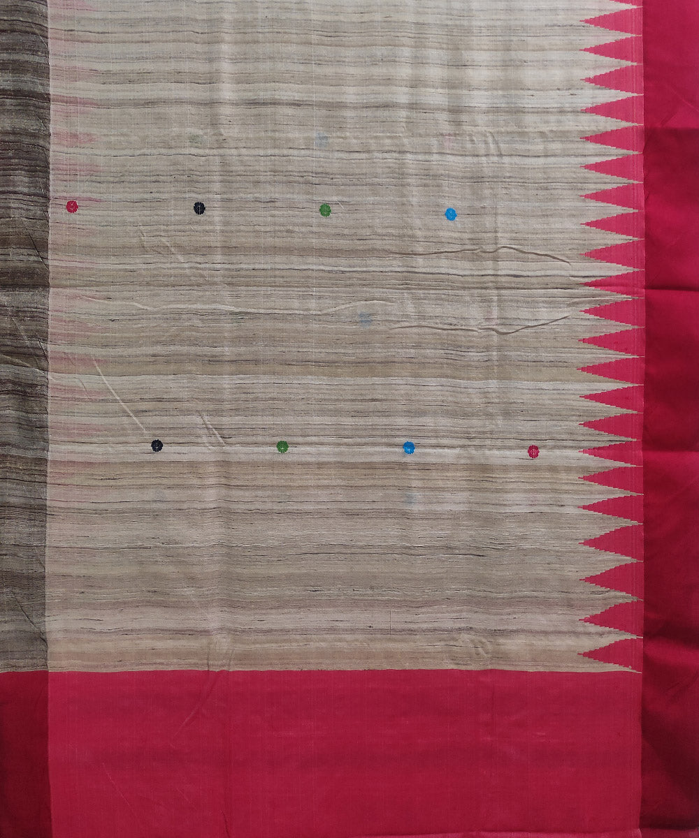 Off white red tussar silk handwoven dongoria saree