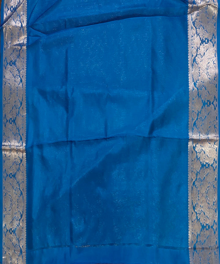 Cyan blue red handwoven silk venkatagiri saree