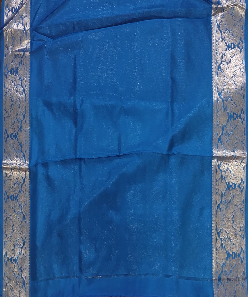 Cyan blue red handwoven silk venkatagiri saree