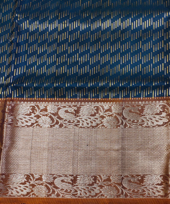 Navy blue orange handwoven silk venkatagiri saree