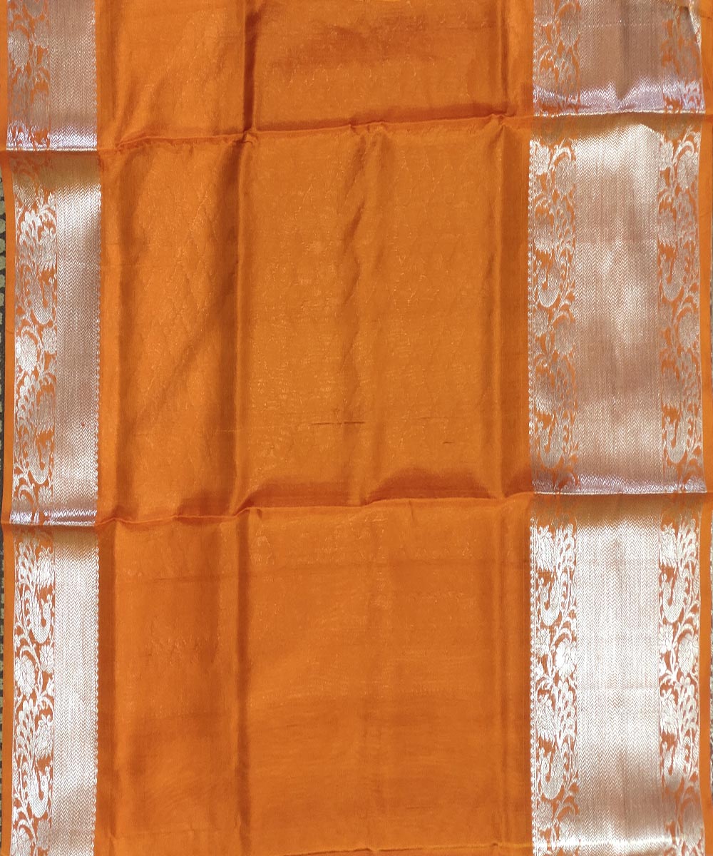 Navy blue orange handwoven silk venkatagiri saree