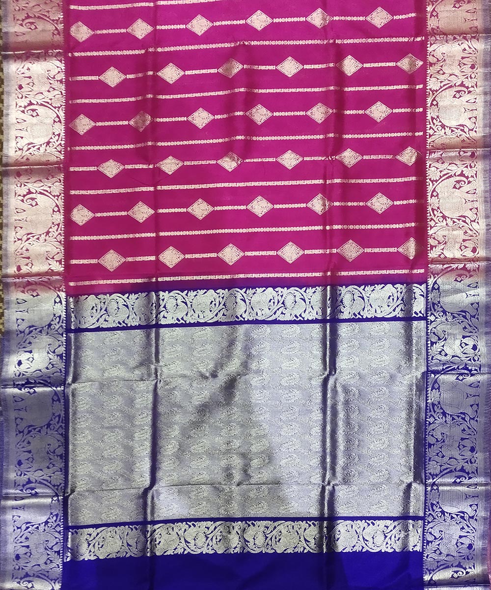Pink blue handwoven silk venkatagiri saree