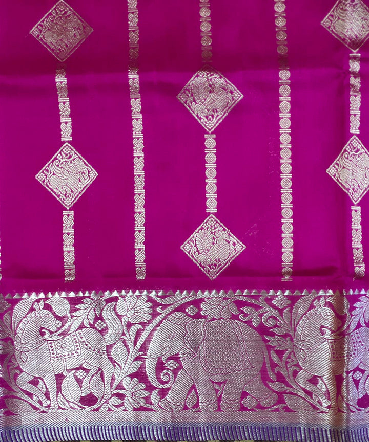 Pink blue handwoven silk venkatagiri saree