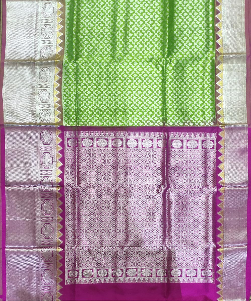 Light green pink handwoven venkatagiri saree