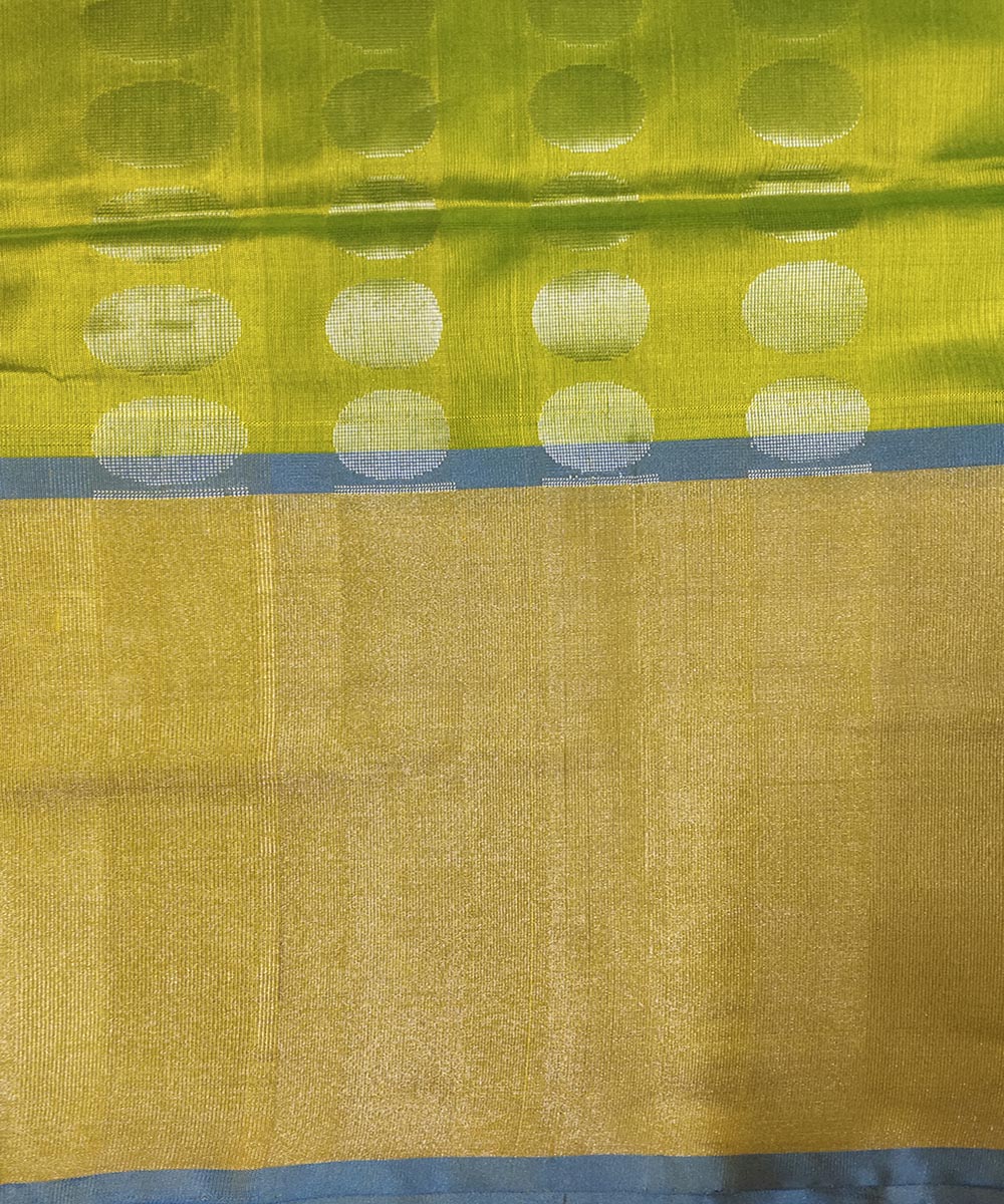 Lemon yellow blue handwoven silk venkatagiri saree