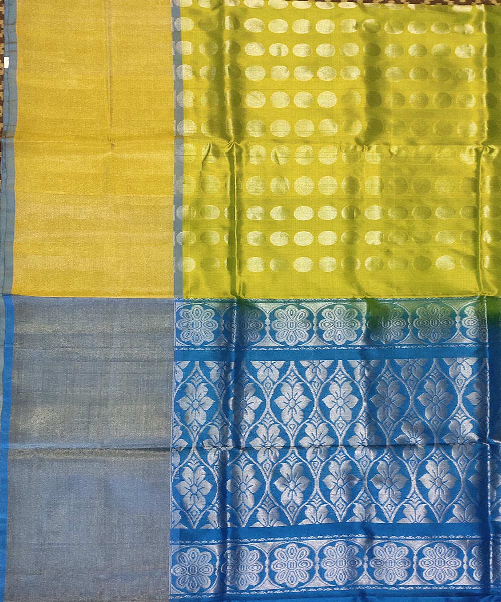 Lemon yellow blue handwoven silk venkatagiri saree