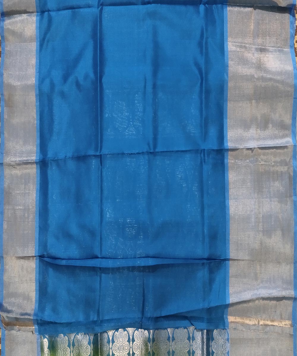 Lemon yellow blue handwoven silk venkatagiri saree