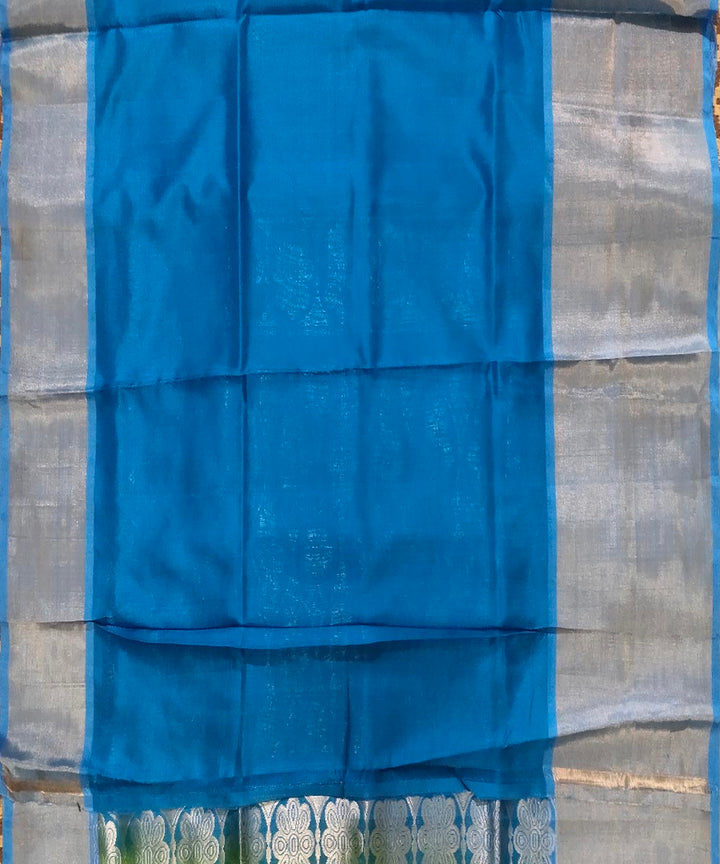 Lemon yellow blue handwoven silk venkatagiri saree