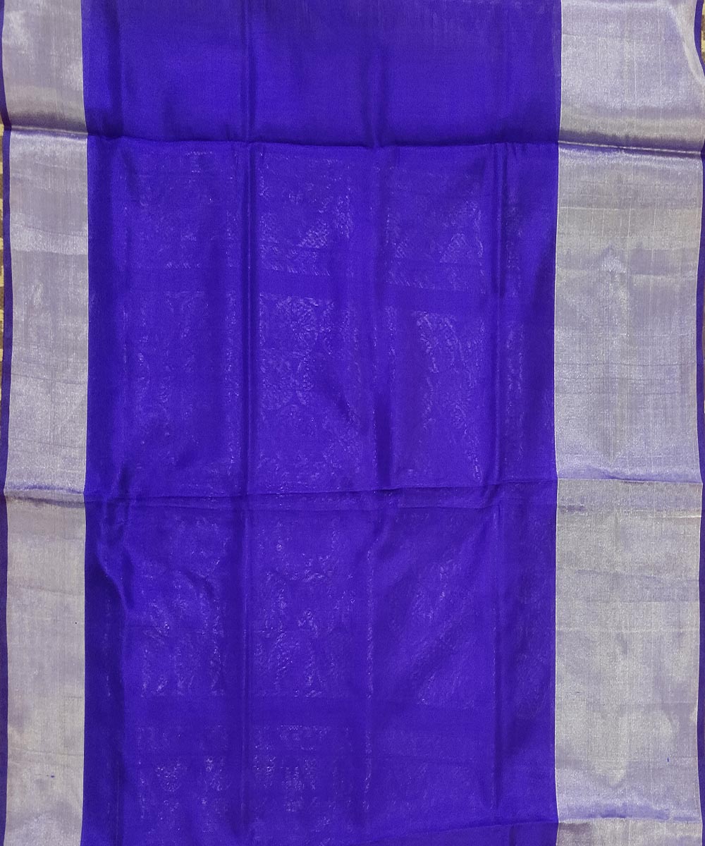 Lemon yellow dark blue handwoven silk venkatagiri saree