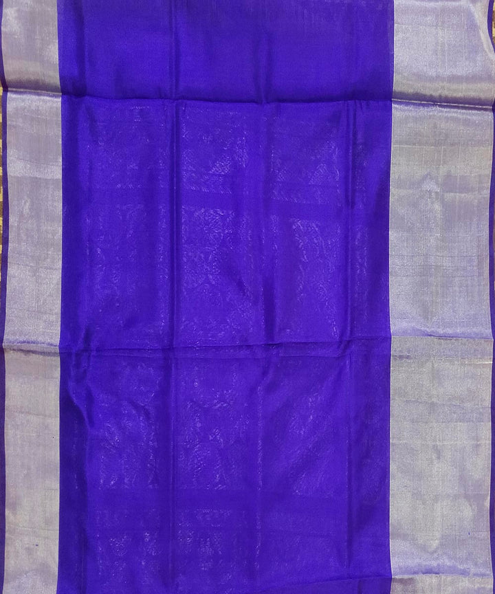 Lemon yellow dark blue handwoven silk venkatagiri saree
