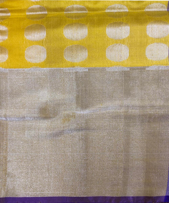 Lemon yellow dark blue handwoven silk venkatagiri saree
