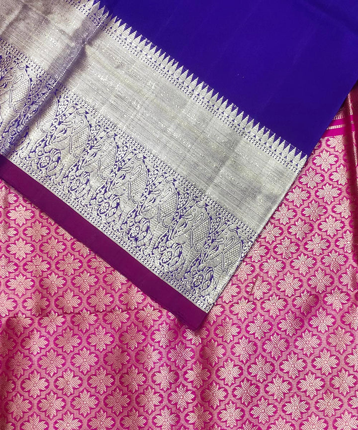 Peach blue handwoven silk venkatagiri saree