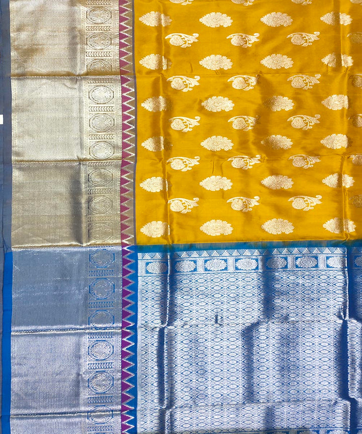 Mustard blue handwoven silk venkatagiri saree
