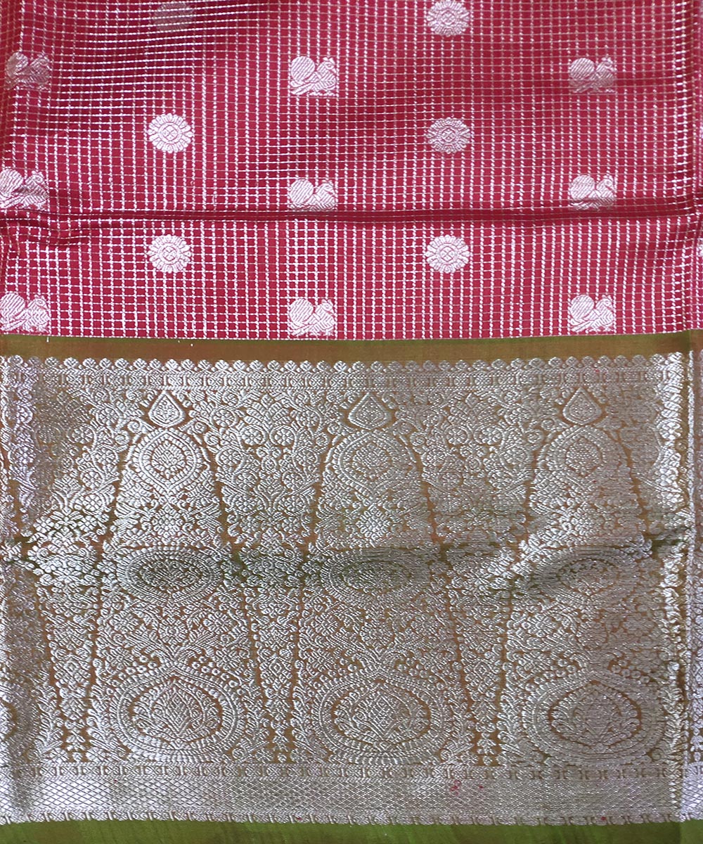 Light green red handwoven silk venkatagiri saree