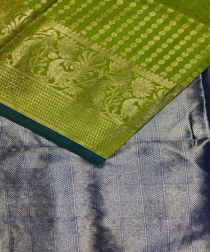 Lemon yellow dark green handwoven silk venkatagiri saree