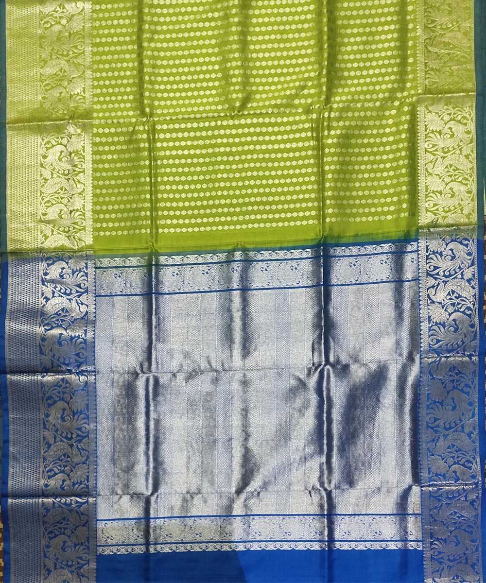 Lemon yellow dark green handwoven silk venkatagiri saree