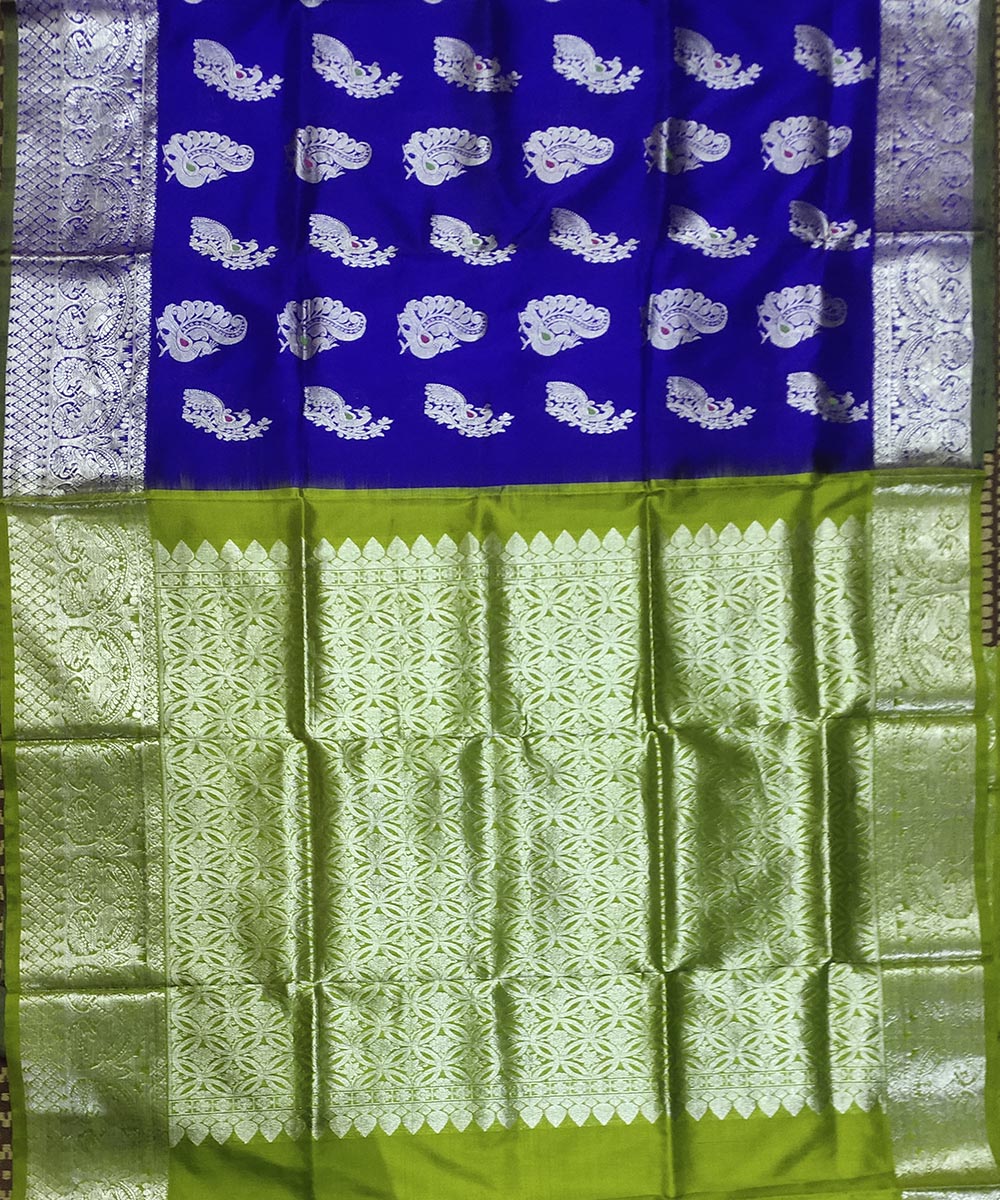 Royal blue olive green handwoven silk venkatagiri saree
