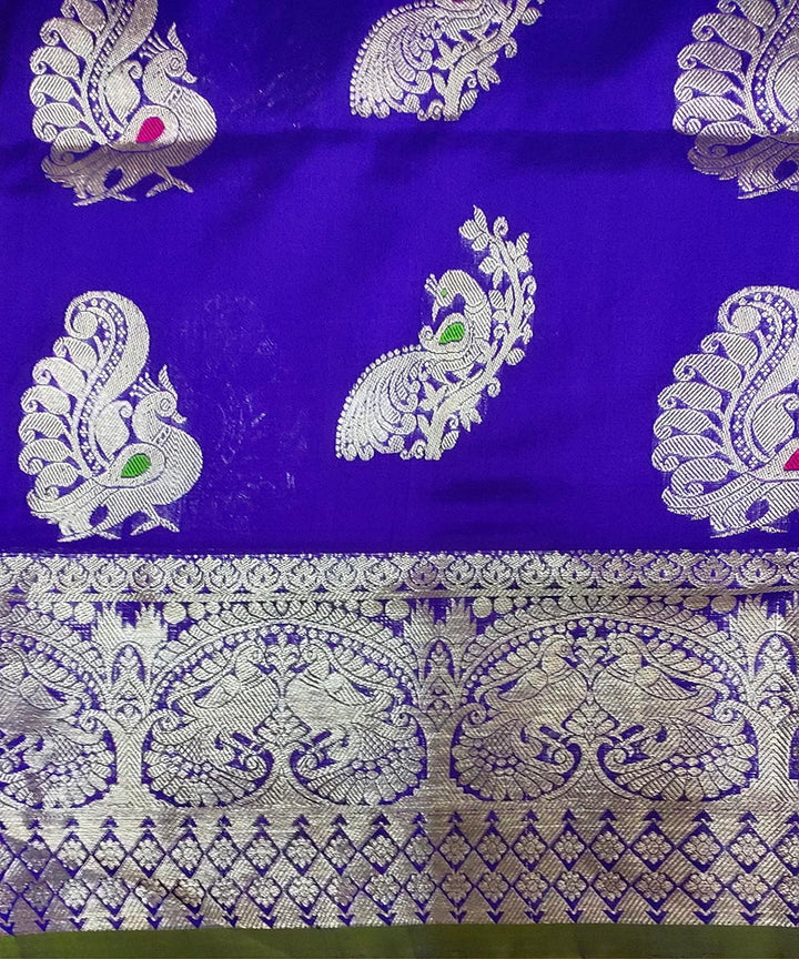 Royal blue olive green handwoven silk venkatagiri saree