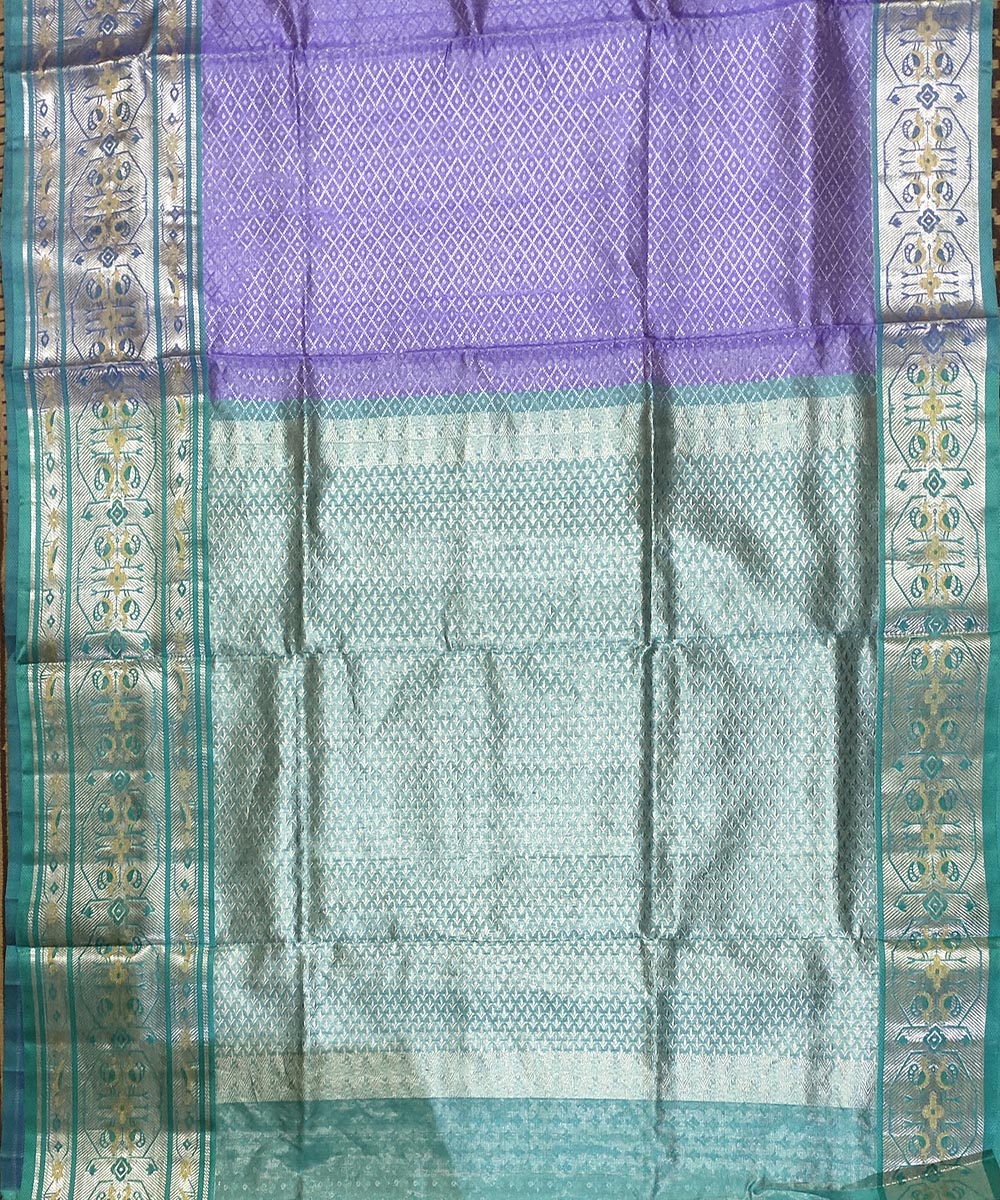 Lavender teal green handwoven silk venkatagiri saree