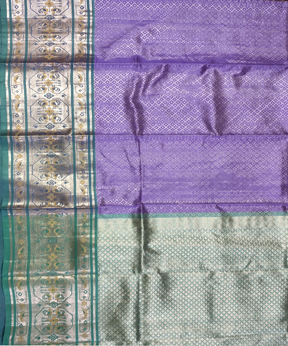 Lavender teal green handwoven silk venkatagiri saree