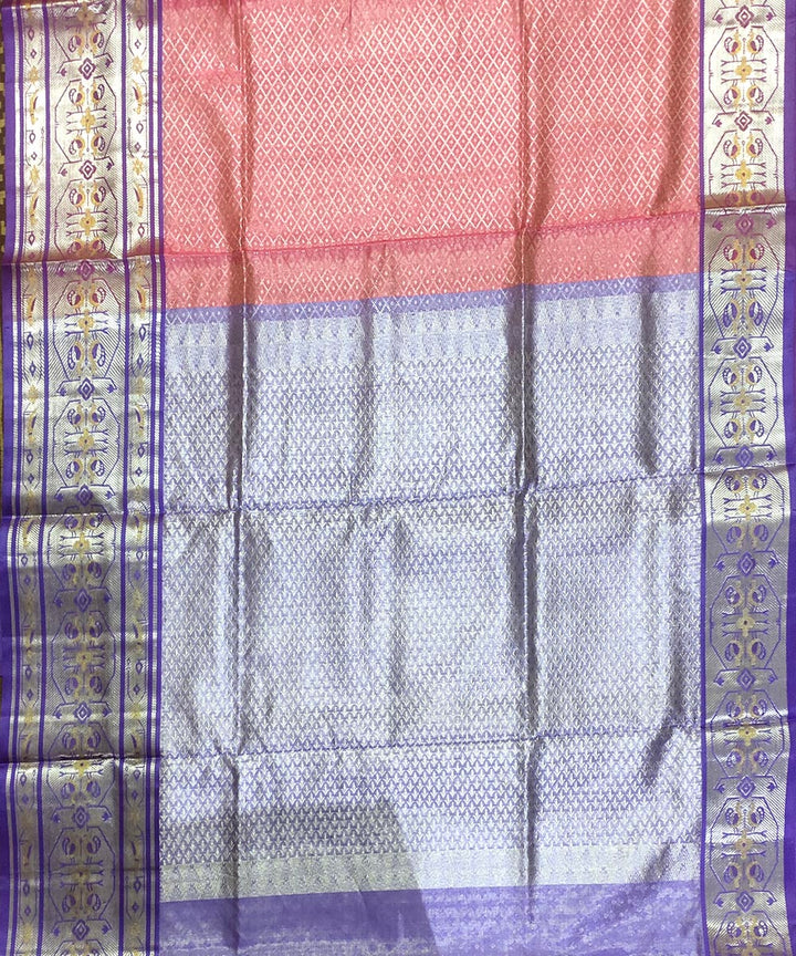 Peach purple handwoven silk venkatagiri saree