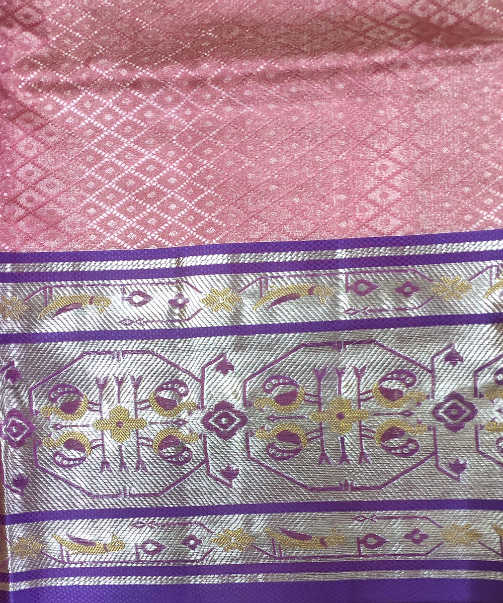 Peach purple handwoven silk venkatagiri saree