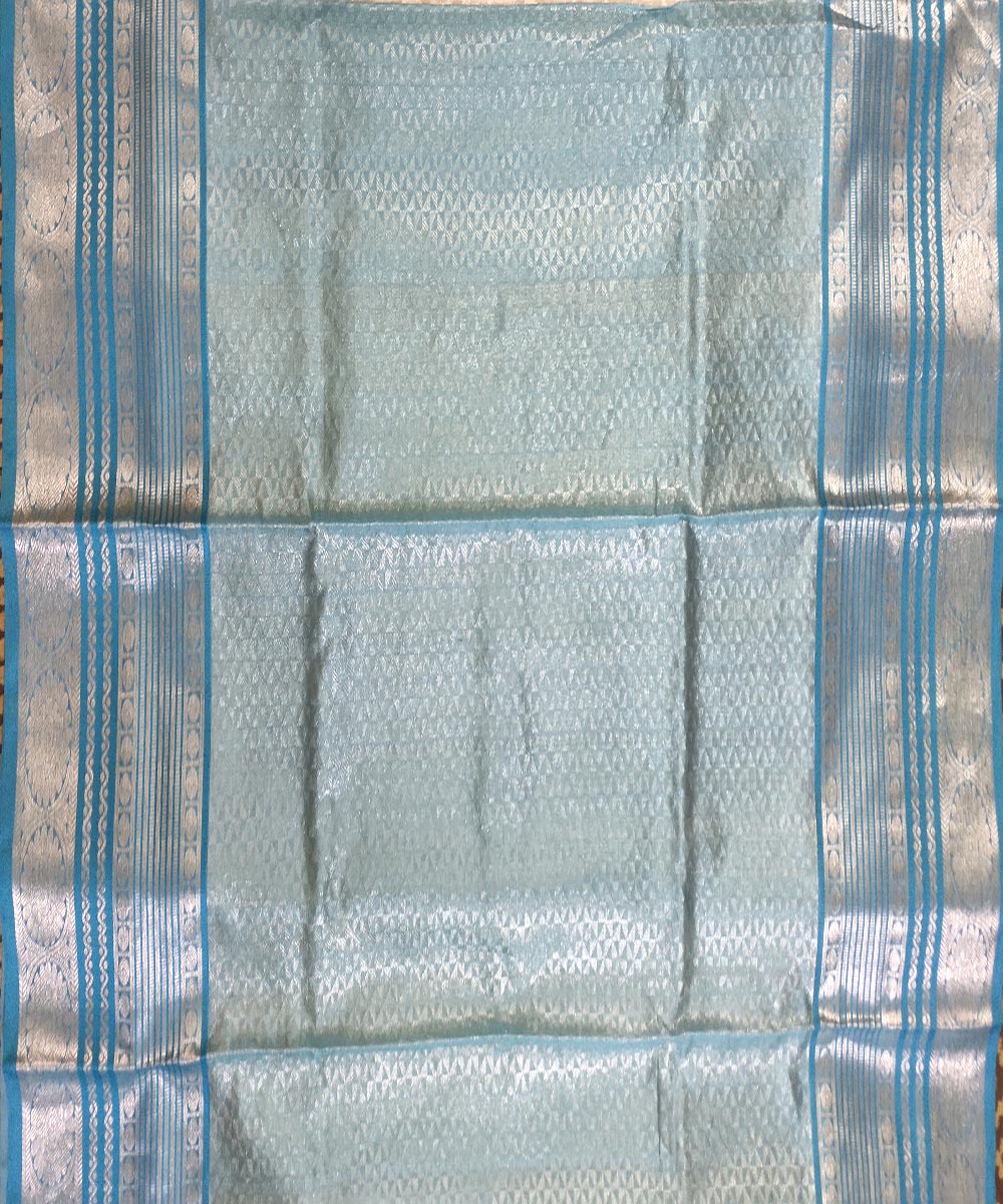 Off white teal handwoven silk venkatagiri saree