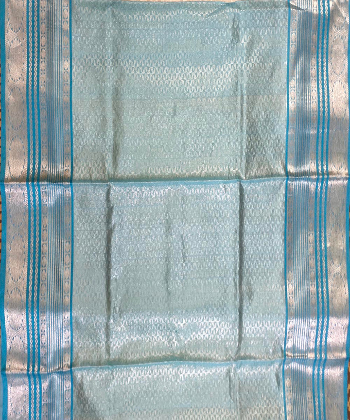 Off white teal handwoven silk venkatagiri saree