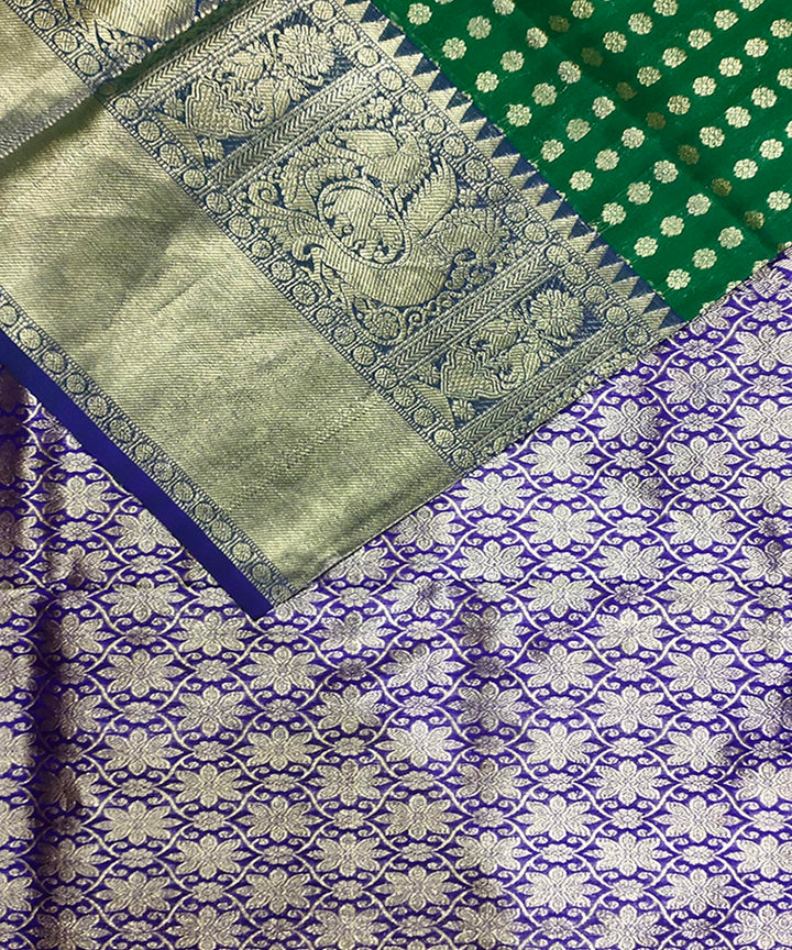 Dark green blue handloom silk venkatagiri saree