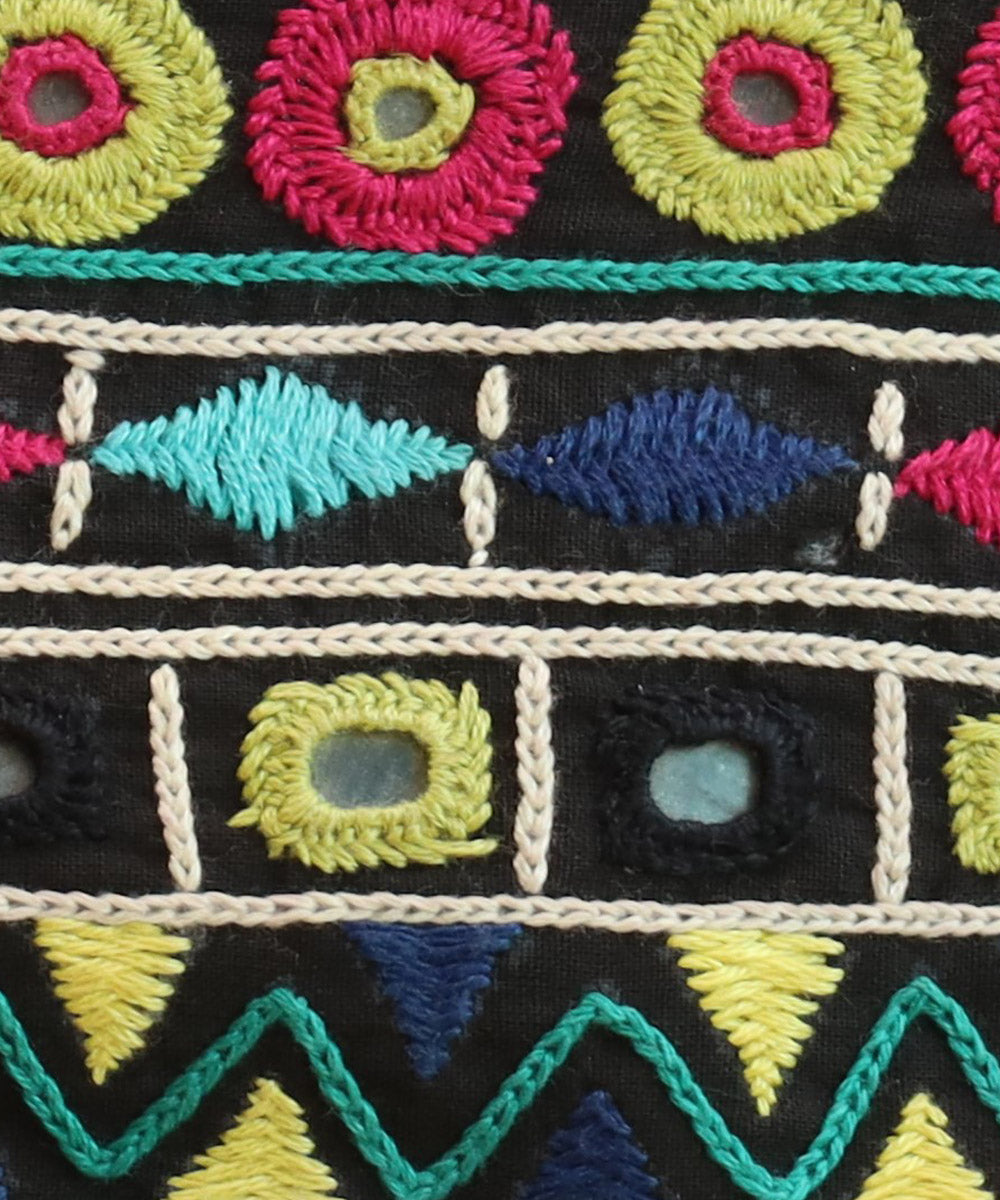 Black hand embroidered cotton pouch