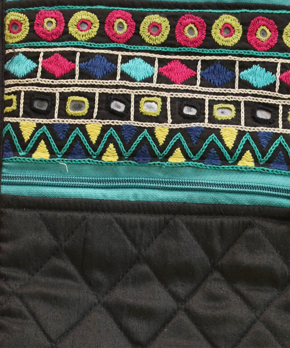 Black hand embroidered cotton sling bag